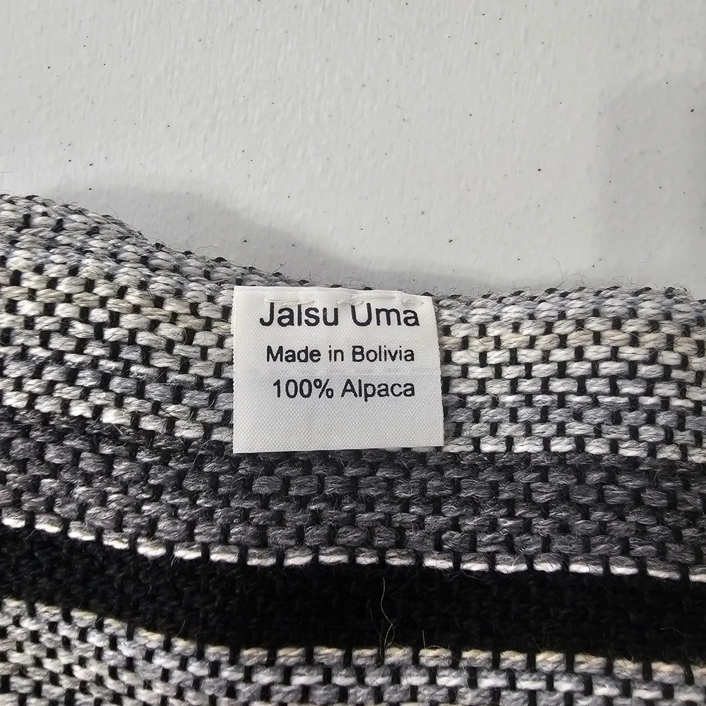Jalsu Uma Alpaca Scarf and Gloves Set OS Black Gray Striped Artisan Bohemian